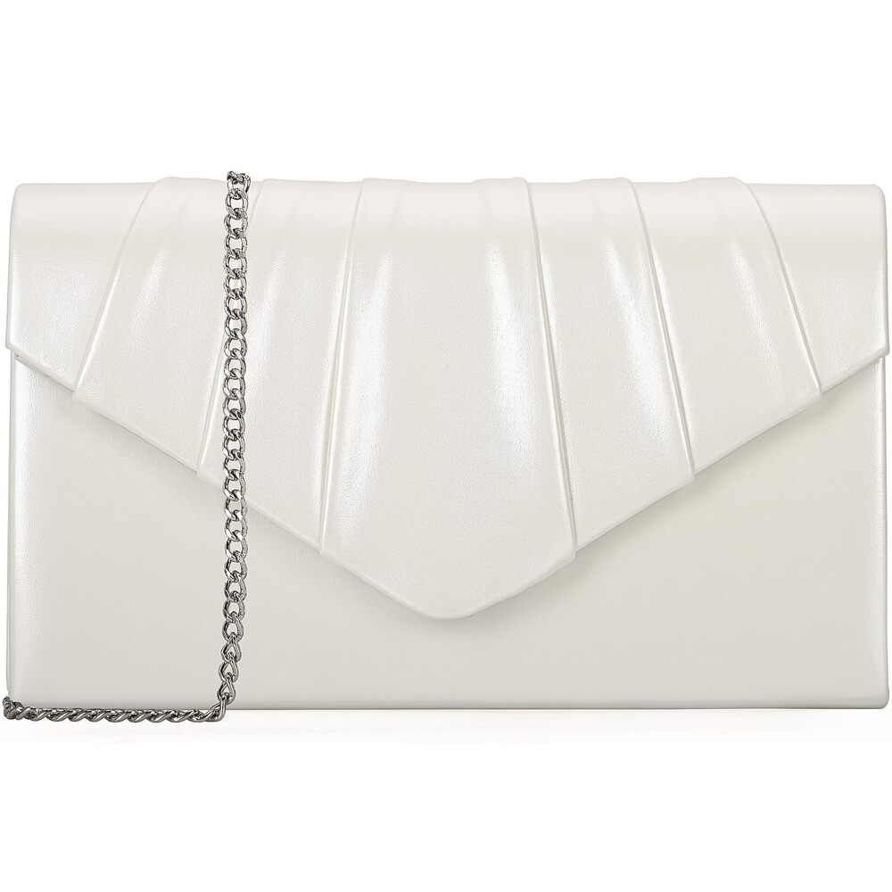 8100 Evening Clutch Purse - Shimmering Metallic PU Leather Pleated Flap